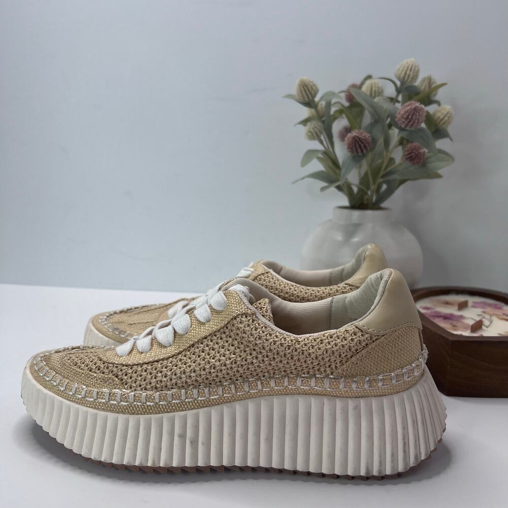 Dolce Vita Dolan Woven Textile Lace Up Platform Sneaker Cream/Tan Women's 7.5M